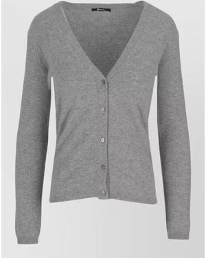 LA ROSE Cashmere Cropped Cardigan V Neck Long Sleeves - Gray