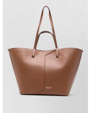 Emporio Armani Leather Tote Bag Medium Size Everyday - Brown