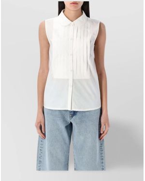 A.P.C. Collared Pleated Sleeveless Shirt - Blue
