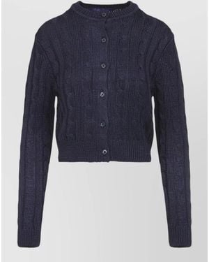 Ralph Lauren Cable Knit Cropped Cardigan Ribbed Trim - Blue