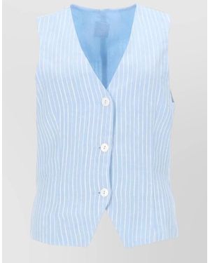 120% Lino Striped Linen Suit Jacket - Blue