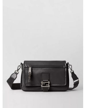 Fendi Flux Messenger Bag Leather Adjustable Strap - Black