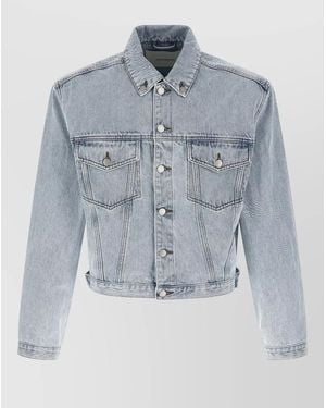 Entire studios Cropped Denim Jacket Long Sleeves Chest Pockets - Blue
