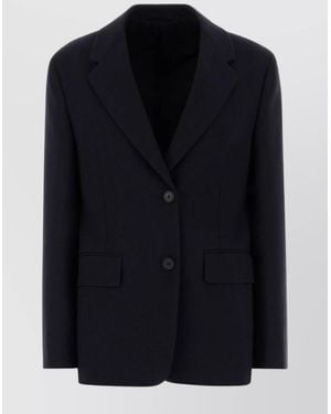 Prada Wool Blazer With Long Sleeves And Flap Pockets - Blue