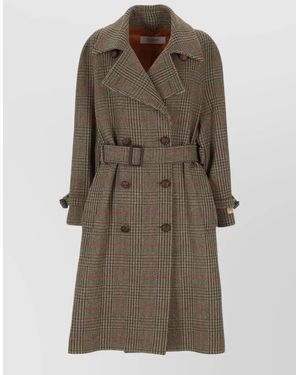 Golden Goose Virgin Wool Checked Double-Breasted Trench Coat - Brown