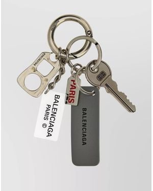 Balenciaga Chic Metal Finish Keyring With Multiple Charms - White