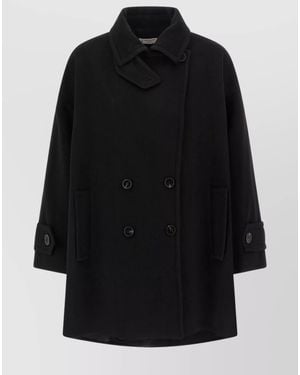 Alberto Biani Virgin Wool Double-Breasted Oversized Coat - Black