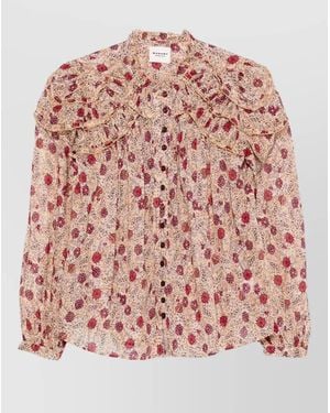 Isabel Marant Christa Floral Top High Neckline Ruffles - Pink