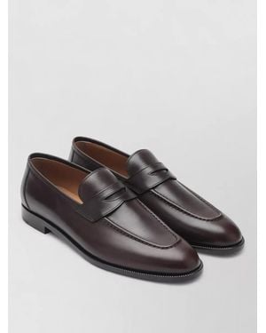 Loro Piana Leather Penny Strap Loafers Round Toe - Brown