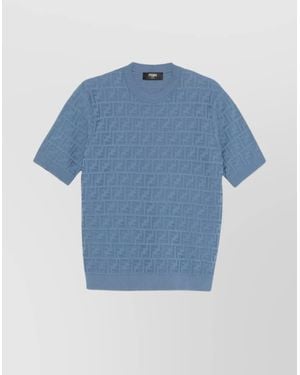 Fendi Logo Pattern Crew Neck Short-Sleeve Pullover - Blue