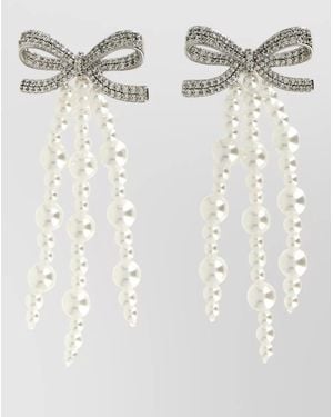 Self-Portrait Bow Crystal Drop Earrings And Pearls - Multicolor