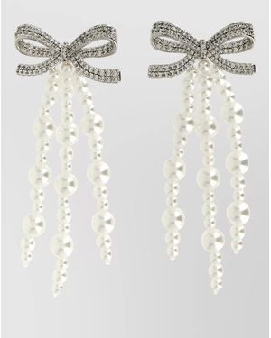 Self-Portrait Crystal-Embellished Bow Pearl Drop Earrings - Multicolour