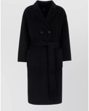 Anine Bing Wool Blend Dylan Coat Long Belted Pockets - Black