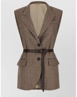 Brunello Cucinelli Tailored Houndstooth Vest Belt Detail - Natural