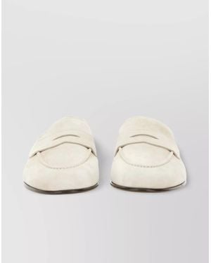Brunello Cucinelli Soft Almond Toe Suede Penny Loafers - Natural