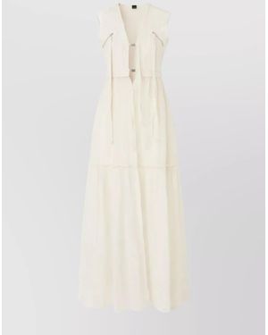Pinko Andres Long Dress With Buckled Waist - White