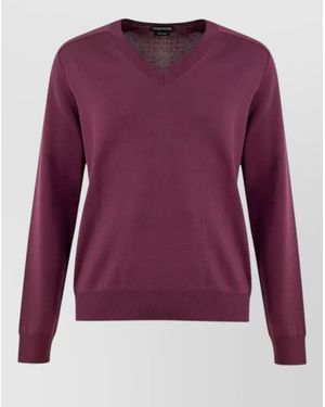 Tom Ford Silk V-Neck Long-Sleeve Sweater - Purple
