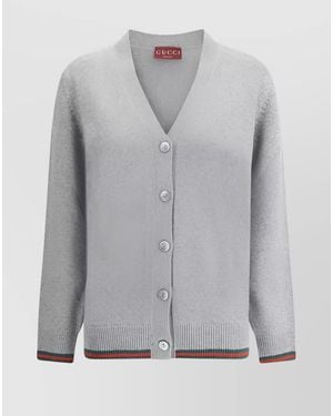 Gucci Cashmere Wool V-Neck Long-Sleeve Cardigan - Grey