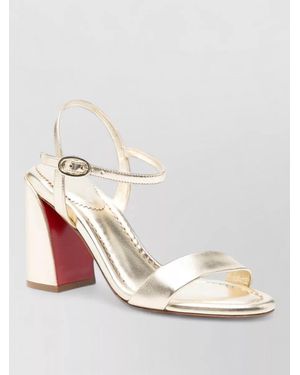 Christian Louboutin Jane Leather Sandals Ankle Strap Block Heel - Pink