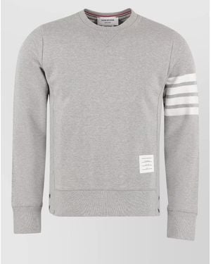 Thom Browne Cotton Crew Neck Striped Sleeve Sweatshirt - Gray