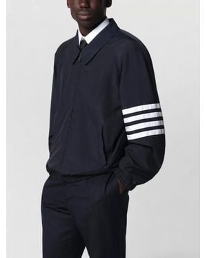 Thom Browne Jacket Elastic Cuffs Front Pockets Striped Sleeves - Blue