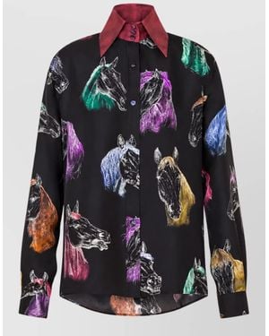 Moschino Silk Horse Print Long-Sleeve Shirt - Multicolour