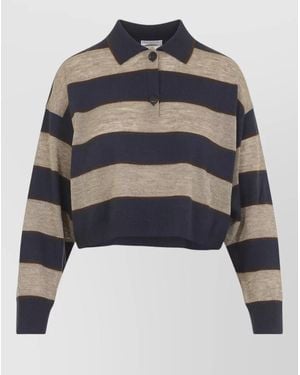 Brunello Cucinelli Long Sleeve Polo Shirt Striped Design - Blue