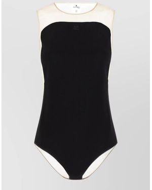 Courreges Sunshiel Bodysuit Contrast Panels Sheer Design - Black