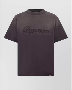 Represent Cotton Logo Embroidery Crew Neck T Shirt - Blue