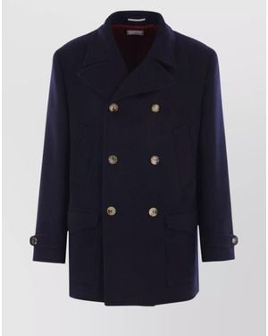 Brunello Cucinelli Wool Double-Breasted Peacoat - Blue