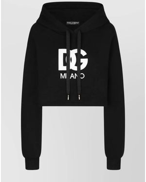 Dolce & Gabbana Cropped Logo Embroidery Hoodie - Black
