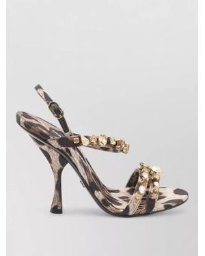 Dolce & Gabbana Satin Crystal Embellished Leopard Print Sandals - Grey