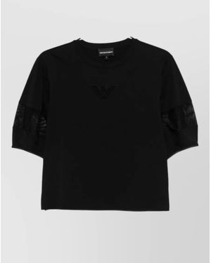 Emporio Armani Cotton Crew Neck Jumper Sheer Sleeves - Black