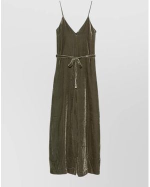 Gold Hawk Velvet Jumpsuit Featuring Belt And Wide Leg - Green