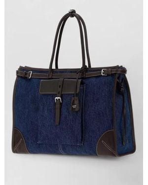 Prada Denim Bonnie Tote Bag Leather Accents - Blue