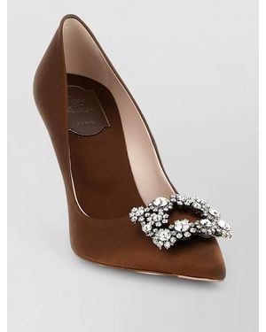 Roger Vivier Flower Strass Court Shoes Pointed Toe Stiletto Heel - Brown