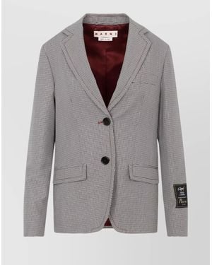 Marni Embroidered Wool Blend Single-Breasted Blazer - Grey