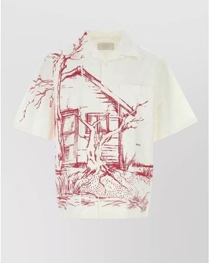 Prada Poplin Shirt Short Sleeves Graphic Print Pocket - Pink