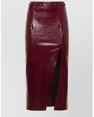 SIMONA CORSELLINI Belted Waist Fitted Midi Skirt High Slit - Red
