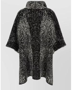 Nude Bouclé Oversized Funnel-Neck Cape Coat - Black