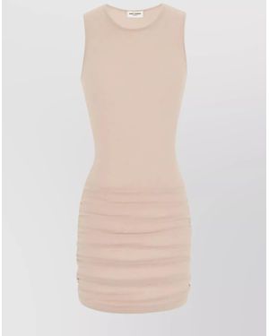 Saint Laurent Ruched Sleeveless Mini Dress - Natural