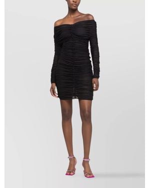 AZ FACTORY Ruched Off-Shoulder Long-Sleeve Mini Dress - Black