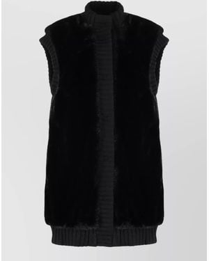 Pinko Long Faux Fur Effect Sleeveless Coat - Black