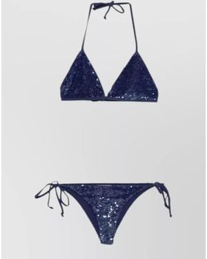 P.A.R.O.S.H. Triangle Halter Bikini Sequin Low Rise Set - Blue