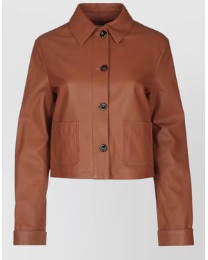 Jacob Cohen Leather Jacket Collared Neck Front Pockets - Brown