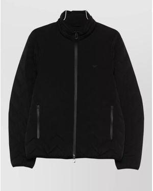 Emporio Armani Down Jacket Chevron Pattern High Collar - Black
