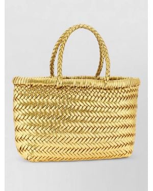 Dragon Diffusion Flat Gora Mini Handbag Braided Handles - Metallic