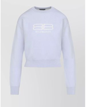 Balenciaga Cropped Logo-Intarsia Wool-Blend Jumper - White