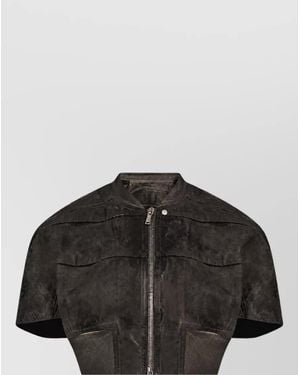 Rick Owens Denim Cropped Short-Sleeve Bomber Jacket - Black