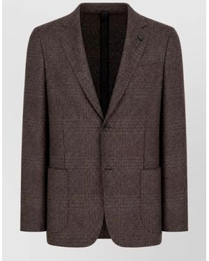 Lardini Embroidered Wool Blend Blazer - Brown